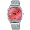 Ag8l03x1 alba watch women pink patterned dial stainless steel metal silver mesh strap quartz movt japan analog square water resist 5bar three hand fusion active