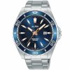 Ag8l25x1 alba watch men blue patterned dial stainless steel metal silver strap quartz movt japan analog water resist 10bar three hand active