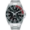 Ag8l97x1 alba watch men black patterned dial stainless steel metal silver strap quartz movt japan analog water resist 10bar three hand active