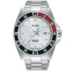 Ag8l99x1 alba watch men silver patterned dial stainless steel metal strap quartz movt japan analog water resist 10bar three hand active