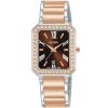 Ah7ac6x1 alba watch women brown dial stainless steel metal silver rose gold two tone strap quartz movt japan analog square diamond three hand fashion