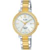 Ah7s06x1 alba watch women white dial leather silver gold two tone strap quartz movt japan analog stainless steel water resist 5bar diamond three hand fashion