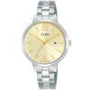 Ah7u15x1 alba watch women gold dial stainless steel metal silver strap quartz movt japan analog three hand fashion