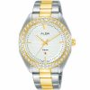 Ah7v34x1 alba watch women white patterned dial stainless steel metal silver gold two tone strap quartz movt japan analog 5bar three hand signa flagship
