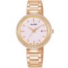 Ah7x34x1 alba watch women pink patterned dial stainless steel metal rose gold strap quartz movt japan analog diamond three hand fashion