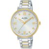 Ah8662x1 alba watch women silver white dial stainless steel metal gold two tone strap quartz movt japan analog three hand fashion