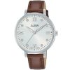Ah8671x1 alba watch women silver white dial leather brown strap quartz movt japan analog three hand fashion