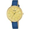 Ah8680x1 alba watch women gold patterned dial leather blue strap quartz movt japan analog three hand fashion