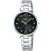 Ah8735x1 alba watch women black patterned dial stainless steel metal silver strap quartz movt japan analog three hand fashion