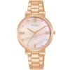 Ah8872x1 alba watch women pink mother of pearl dial stainless steel metal rose gold strap quartz movt japan analog diamond three hand fashion