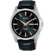 Aj6105x1 alba watch men black patterned dial leather strap quartz movt japan analog sapphire 5bar three hand prestige