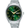 Al4177x1 alba watch men arabic index green dial stainless steel metal silver strap automatic analog water resist 5bar three hand