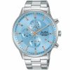 Am3763x1 alba watch men blue dial stainless steel metal silver strap quartz movt japan analog chronograph wr 5bar prestige