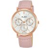 Ap6602x1 alba watch women silver patterned dial leather pink strap quartz movt japan analog three hand fashion