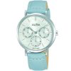 Ap6607x1 alba watch women silver patterned dial leather blue strap quartz movt japan analog three hand fashion