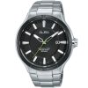 As9a75x1 alba watch men black patterned dial stainless steel water resist 10bar metal silver strap quartz movt japan analog three hand active