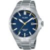 As9c01x1 alba watch men blue patterned dial stainless steel water resist 10bar metal silver strap quartz movt japan analog three hand active