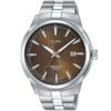 As9e51x1 alba watch men brown patterned dial stainless steel water resist 10bar metal silver strap quartz movt japan analog three hand active