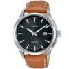 As9e53x1 alba watch men black patterned dial leather havan strap quartz movt japan analog stainless steel water resist 10bar three hand active