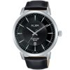 As9e69x1 alba watch men black patterned dial leather strap quartz movt japan analog stainless steel water resist 5bar three hand prestige