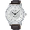 As9e71x1 alba watch men silver patterned dial leather brown strap quartz movt japan analog stainless steel water resist 5bar three hand prestige