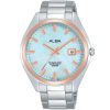As9f26x1 alba watch men blue dial stainless steel water resist 5bar metal silver strap quartz movt japan analog three hand prestige
