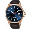 As9h10x1 alba watch men blue dial leather brown strap quartz movt japan analog water resist 10bar three hand active