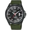 As9h15x1 alba watch men black dial fibers green strap quartz movt japan analog stainless steel water resist 10bar three hand