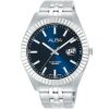 As9j97x1 alba watch men blue dial stainless steel metal silver strap quartz movt japan analog water resist 5bar three hand prestige