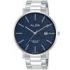 As9k13x1 alba watch men blue patterned dial stainless steel metal silver strap quartz movt japan analog water resist 5bar three hand prestige