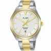 As9k72x1 alba watch men silver patterned dial stainless steel metal gold two tone strap quartz movt japan analog water resist 10bar three hand signa