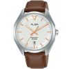 As9k77x1 alba watch men silver patterned dial leather brown strap quartz movt japan analog water resist 10bar three hand signa