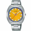As9k85x1 alba watch men yellow patterned dial stainless steel metal silver strap quartz movt japan analog three hand fusion active