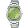 As9l75x1 alba watch men green patterned dial stainless steel metal silver strap quartz movt japan analog square water resist 5bar three hand fusion active