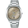 As9l83x1 alba watch men beige patterned dial stainless steel metal silver strap quartz movt japan analog square water resist 5bar three hand fusion active