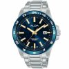 As9m19x1 alba watch men blue dial stainless steel metal silver strap quartz movt japan analog water resist 10bar three hand active