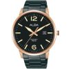 As9n04x1 alba watch men black dial stainless steel metal strap quartz movt japan analog water resist 5bar three hand active