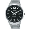 As9n07x1 alba watch men black dial stainless steel metal silver strap quartz movt japan analog water resist 5bar three hand active