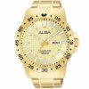 At2024x1 alba watch men gold patterned dial stainless steel water resist 10bar metal golden strap quartz movt japan analog three hand active
