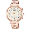 At3932x1 alba watch women silver patterned dial stainless steel metal rose gold strap quartz movt japan analog chronograph fashion