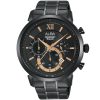 At3c33x1 alba watch men black dial stainless steel metal strap quartz movt japan analog chronograph water resist 5bar prestige