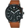 At3f53x1 alba watch men black dial leather brown strap quartz movt japan analog chronograph water resistant 10bar signa flagship