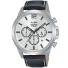 At3g17x1 alba watch men silver white dial leather black strap quartz movt japan analog chronograph water resist 10bar active