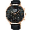 At3h04x1 alba watch men black globe dial leather strap quartz movt japan analog chronograph water resist 5bar prestige