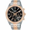 At3h12x1 alba watch men black dial stainless steel metal silver rose gold two tone strap quartz movt japan analog chronograph water resist 5bar prestige