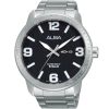 Av3233x1 alba watch men black patterned dial stainless steel metal silver strap quartz movt japan analog water resist 10bar three hand