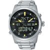 Az4049x1 alba watch men black patterned dial stainless steel metal silver strap quartz movt japan digital analog 10bar time zone world time signa