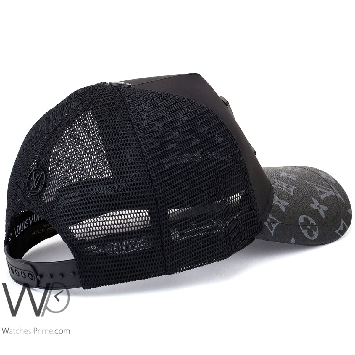Black Trucker Hat With LV Patch Adjustable Snapback New