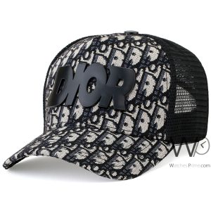 patterned-christian-dior-trucker-cap-black-mesh-snapback-hat