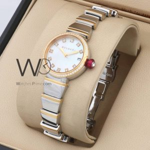 bvlgari lvcea silver gold stainless steel metal strap white dial for women watch